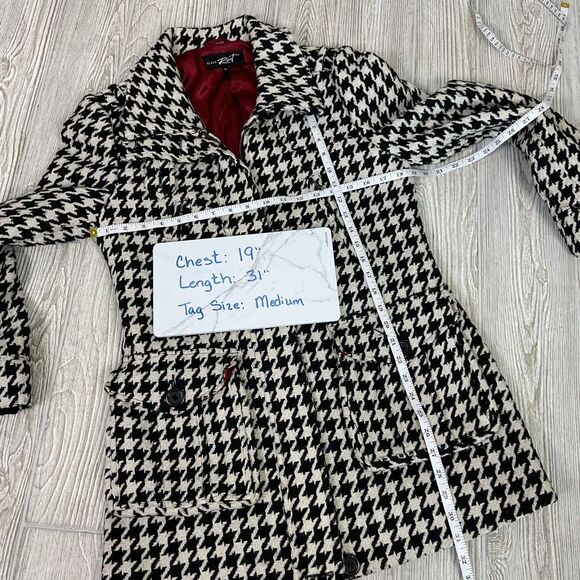 Black Rivet Houndstooth Wool Blend Coat Zip Front Black White Womens Medium - Picture 10 of 13